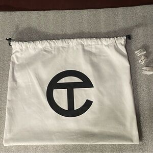 Telfar Large White Logo Dust Bag w/ Black Drawstring + 3 Branded Ties